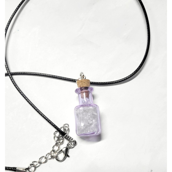 Hand crafted natural crystal clear quartz in mini bottle necklace - Picture 4 of 4